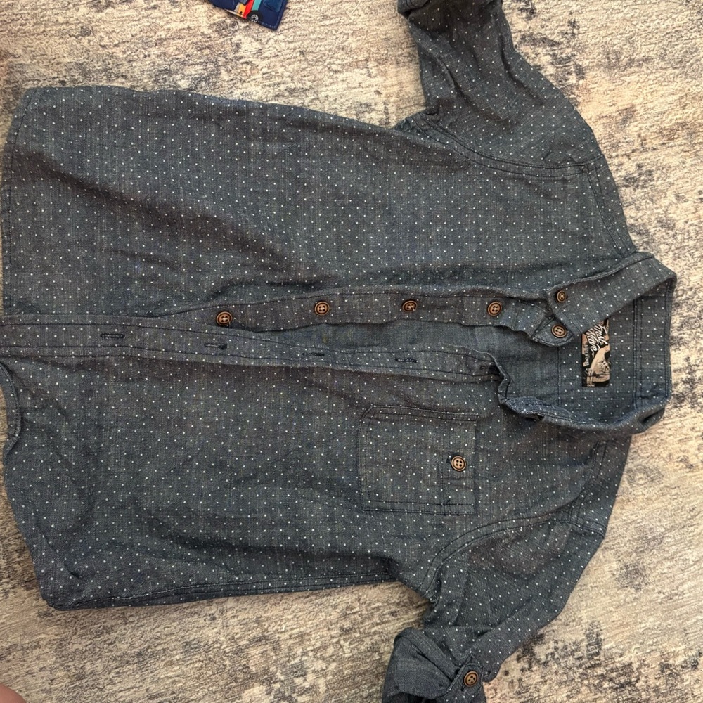 Blue Button-Up Shirt with White Dots